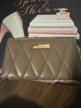 Kensie Quilted Small Wallet in Taupe with Gold Logo